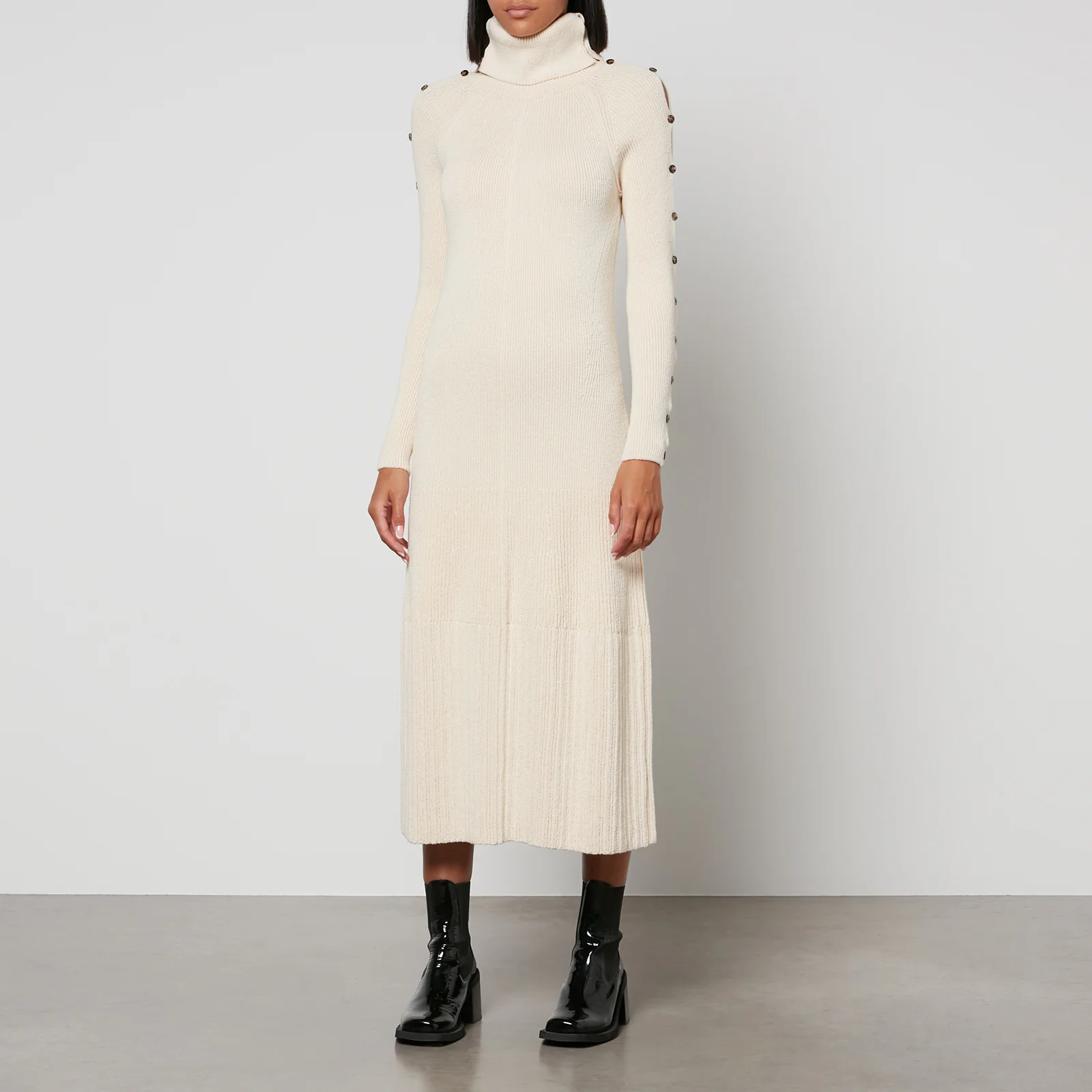 Proenza Schouler Ribbed-Knit Cotton-Blend Turtleneck Midi Dress Image 1