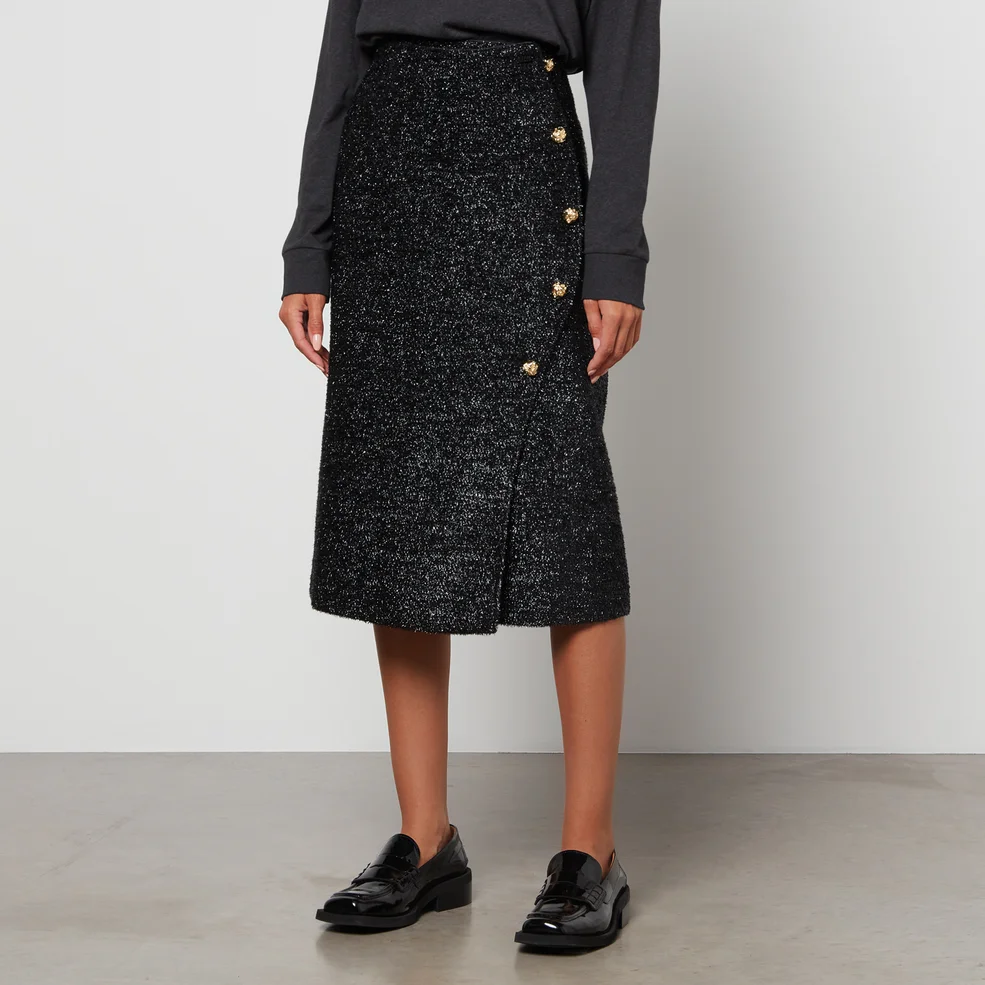 Ganni Metallic Bouclé Tweed Wrap Midi Skirt Image 1
