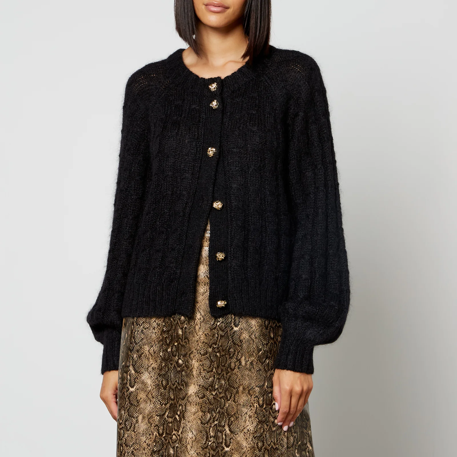 Ganni Cable-Knit Mohair-Blend Cardigan Image 1