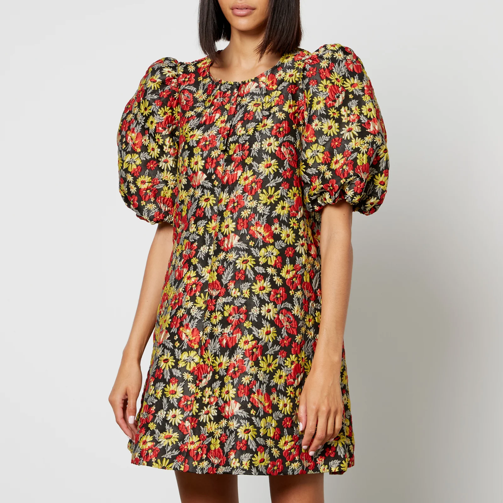 Ganni Floral-Brocade Mini Dress Image 1