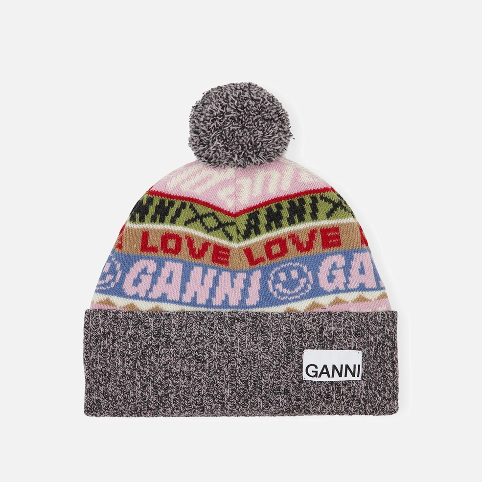 Ganni Graphic Recycled Wool-Blend Beanie Image 1