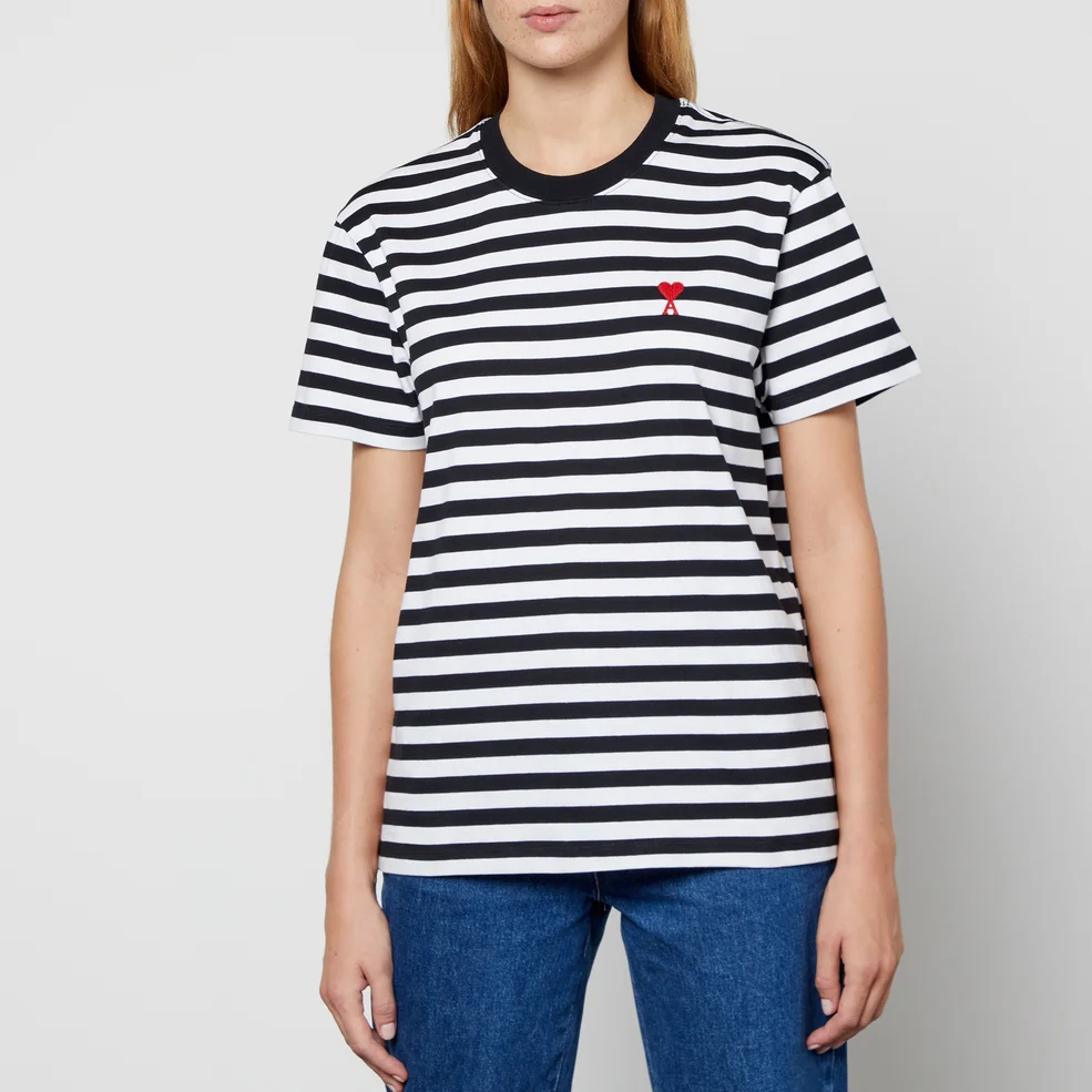 AMI De Cœur Striped Organic Cotton-Jersey T-Shirt Image 1