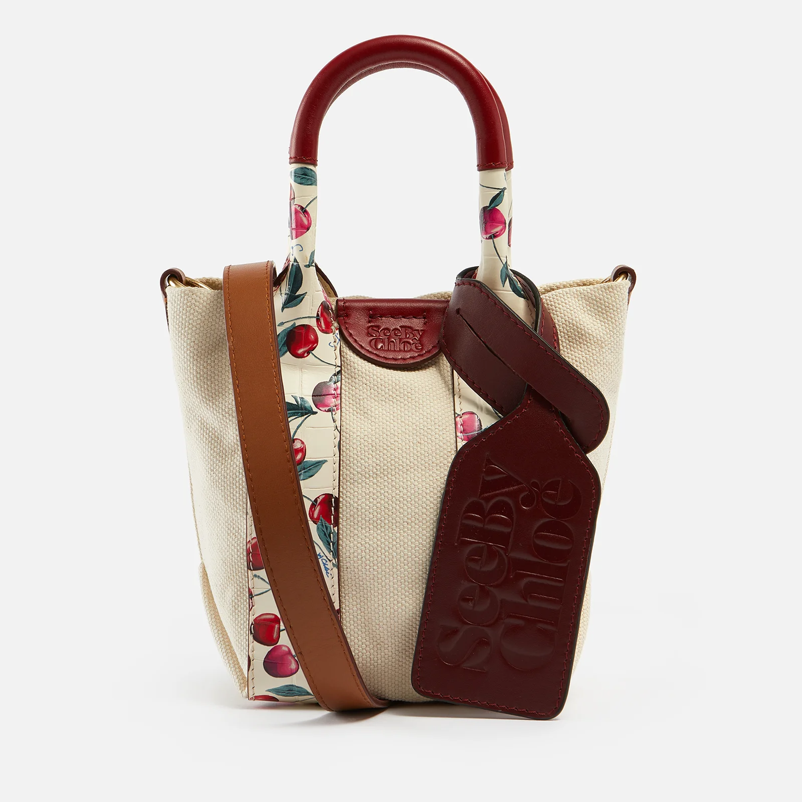 See By Chloé Laetizia Cherry Mini Canvas and Leather Tote Bag Image 1