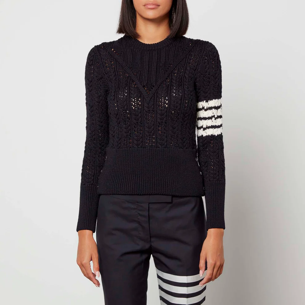 Thom Browne Women's Pullover With 4 Bar In Irish Pointelle Cable - Navy Image 1