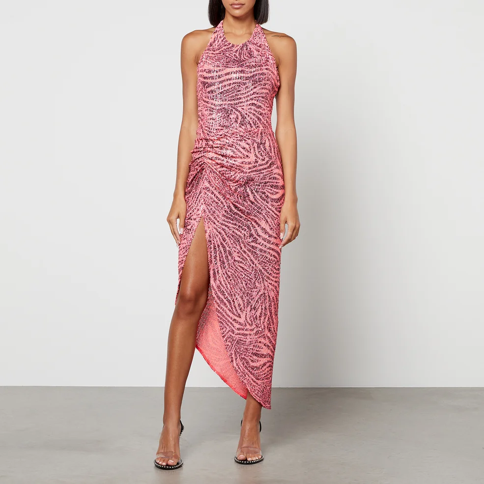 In the Mood for Love Peres Zebra-Print Embellished Mesh Maxi Dress Image 1