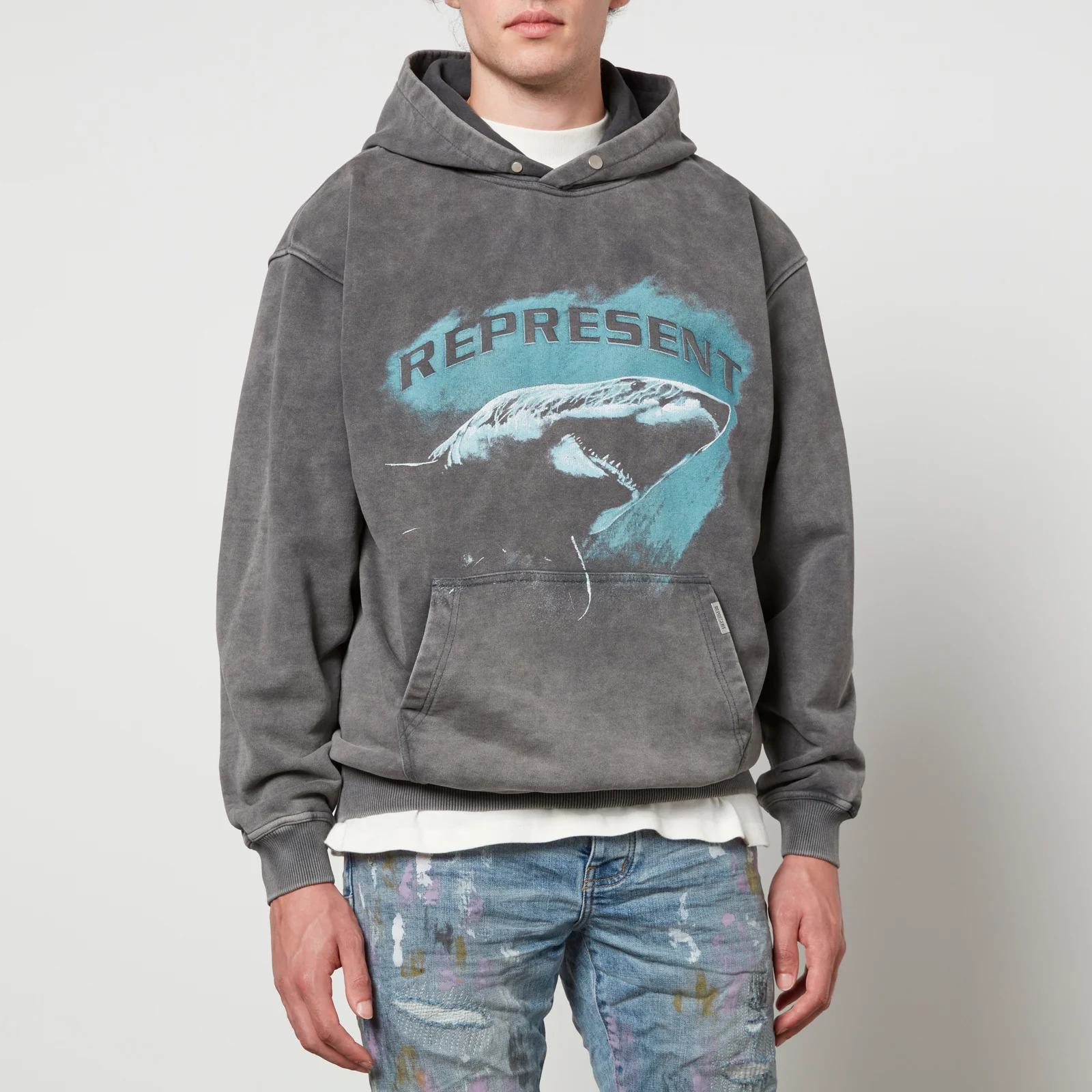 Represent Shark Printed Cotton-Jersey Hoodie Image 1