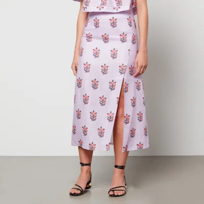 Rhode Latika Linen and Cotton-Blend Midi Skirt