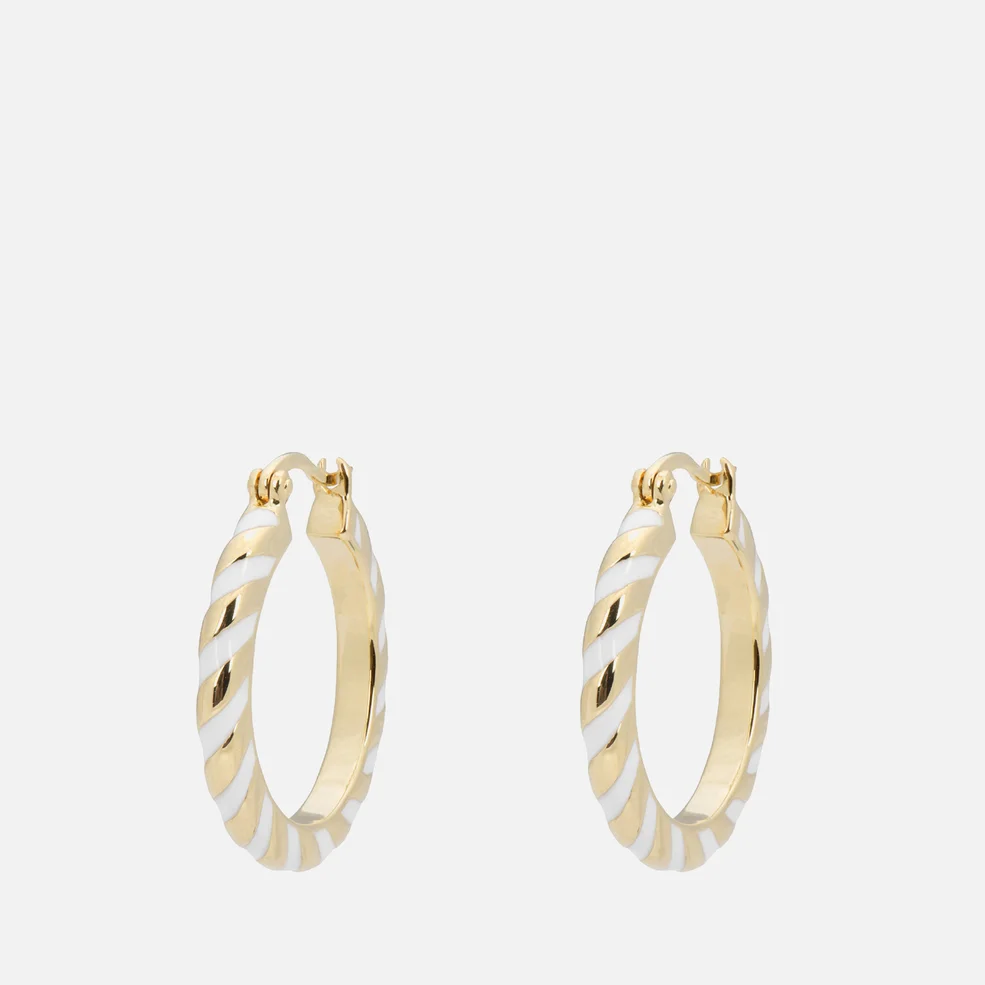 anna + nina White Twirl 14-Karat Gold-Plated and Enamel Hoop Earrings Image 1