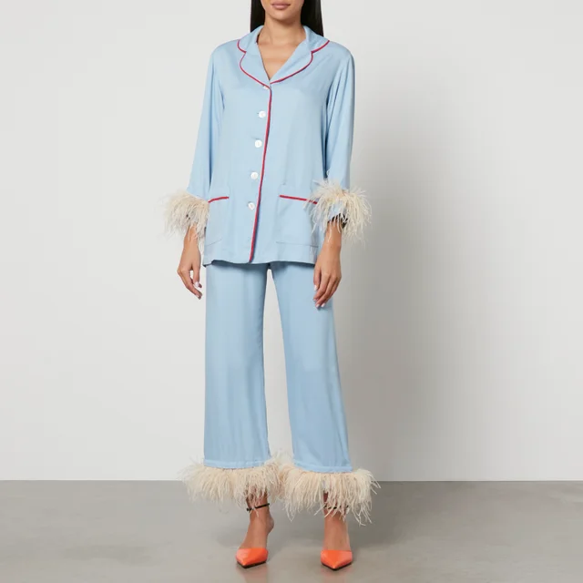 Sleeper Party Feather-Trimmed Crepe Pyjama Set