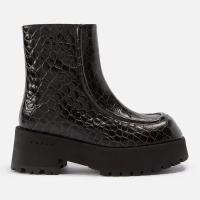 Marni Croc-Effect Leather Ankle Boots
