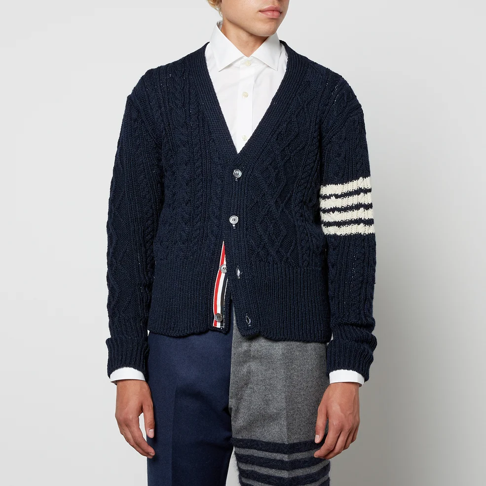 Thom Browne Cable-Knit Donegal Wool and Mohair-Blend Cardigan Image 1