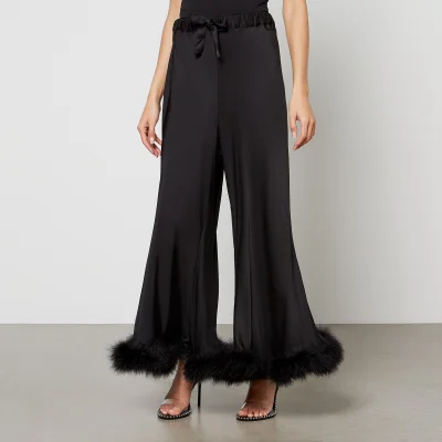 Sleeper Boudoir Feather-Trimmed Satin Trousers