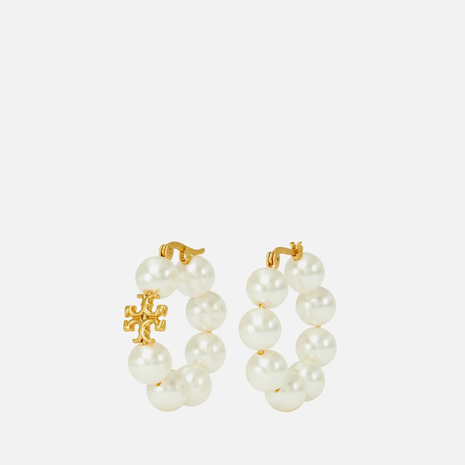 Tory Burch Kira Gold-Tone and Faux Pearl Hoop Earrings Image 1