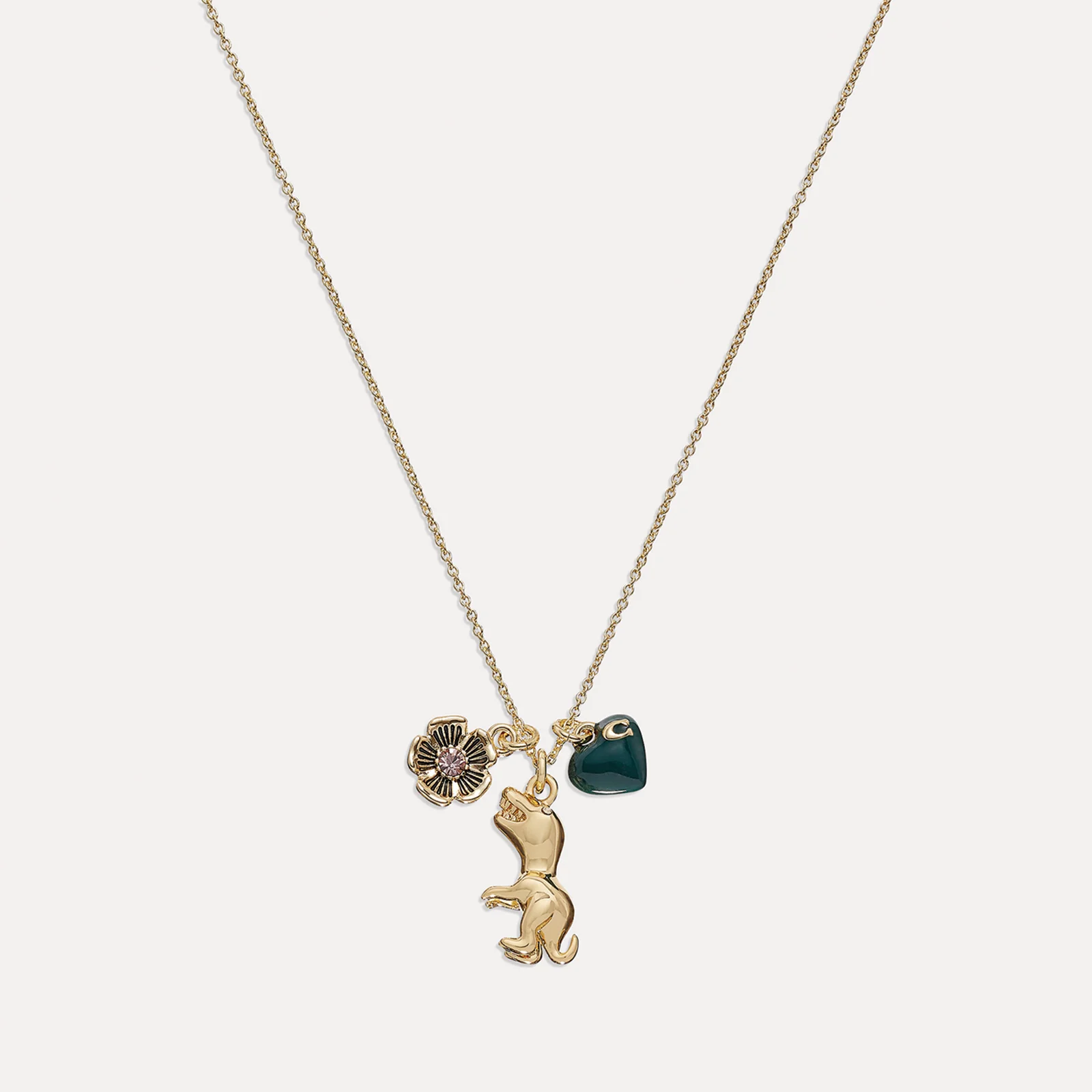 Coach Women's Rexy Heart Charm Pendant Necklace - Gold/Green Image 1