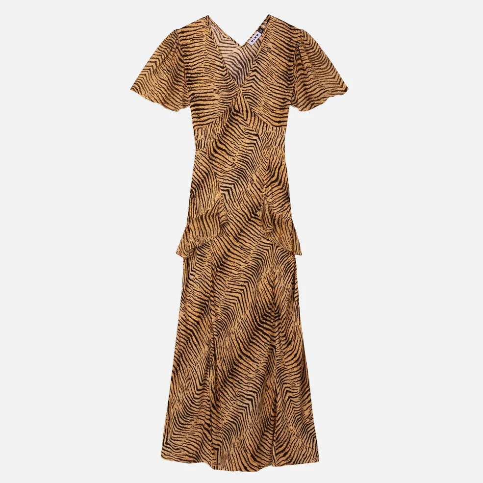 Rixo Evie Tiger-Print Silk Midi Dress Image 1