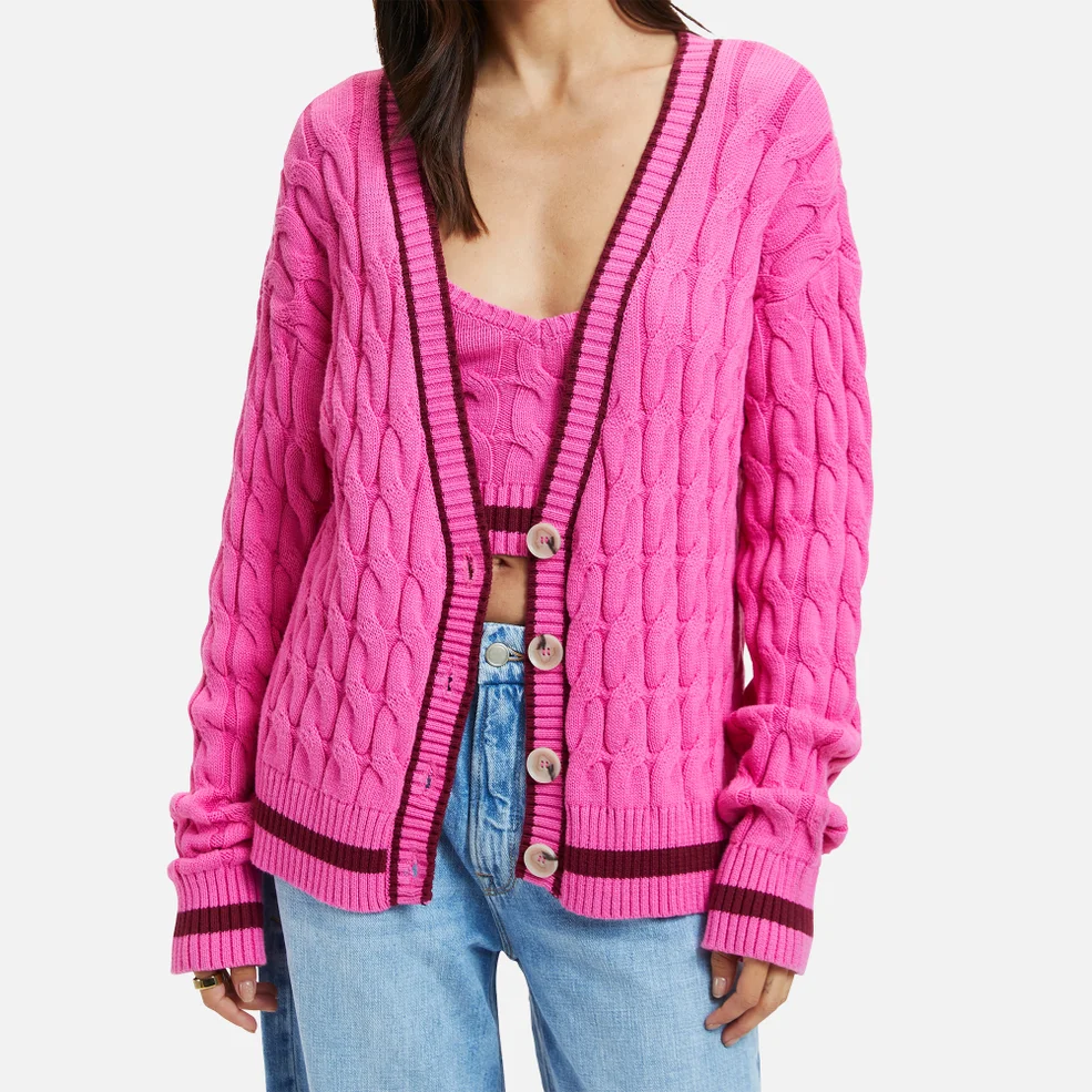 Good American Collegiate Cotton-Blend Knit Cardigan Image 1
