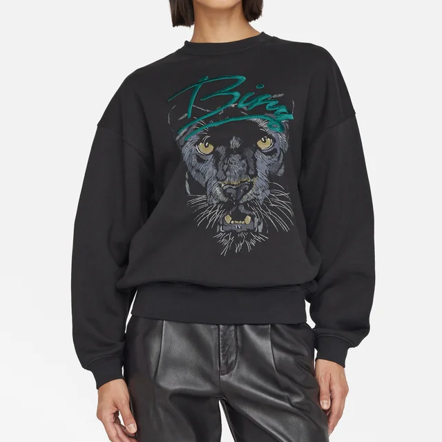 Anine Bing Kenny Panther Printed Embroidered Cotton-Jersey Sweatshirt