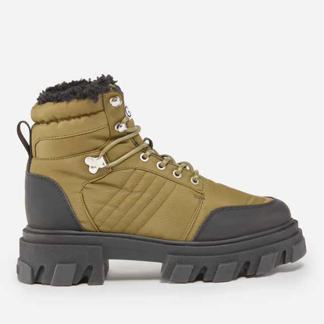 Ganni Leather and Twill Hiking-Style Boots