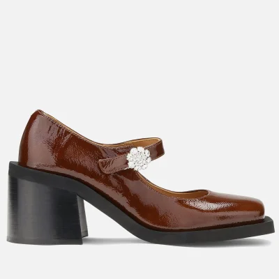 Ganni Square Toe Heeled Mary Jane Leather Shoes