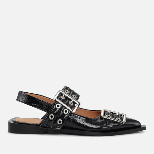 Ganni Women's Buckle-Detailed Patent-Leather Point-Toe Flats