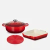 Le Creuset Mixed Set - 3 Pieces - Cast Iron Sauteuse, Stoneware Square Dish, Silicone Cool Tool - Cerise - Image 1