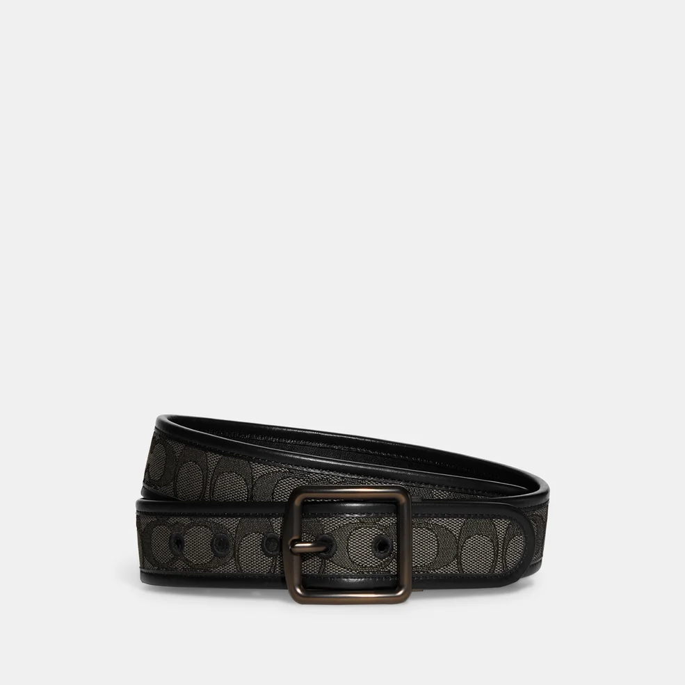 Coach Harness Reversible Logo-Jacquard and Leather Belt Image 1