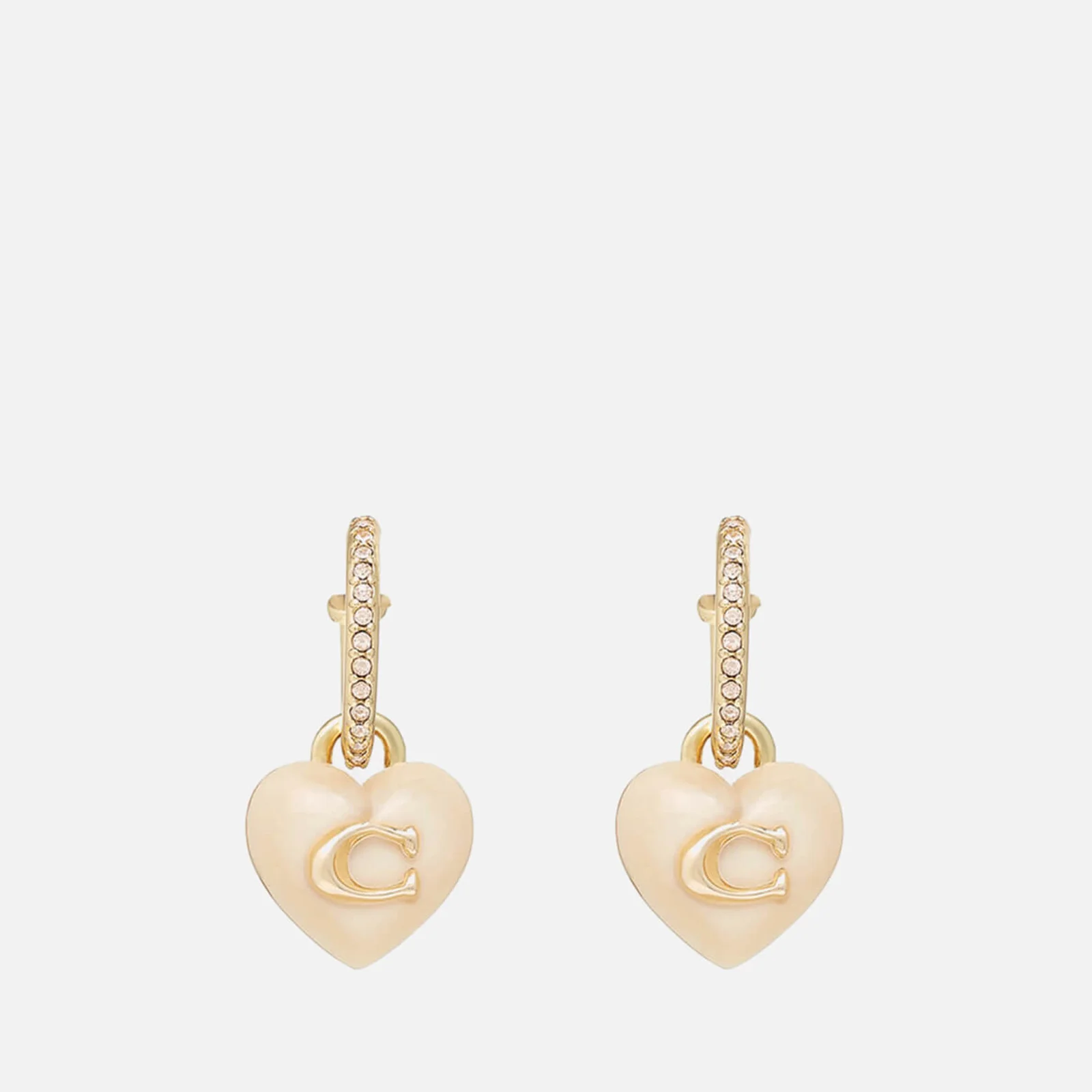 Coach C Heart Pave Gold-Tone and Resin Huggie Earrings Image 1