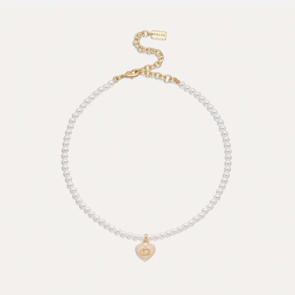 Coach C Heart Gold-Plated Faux Pearl Choker Necklace Image 1