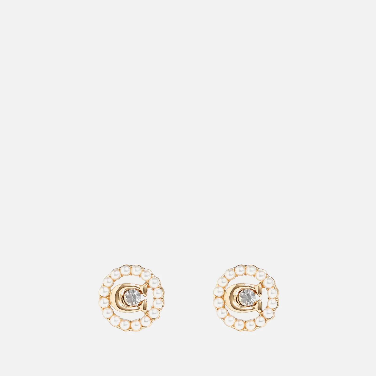 Coach C Gold-Plated Crystal and Faux Pearl Stud Earrings Image 1