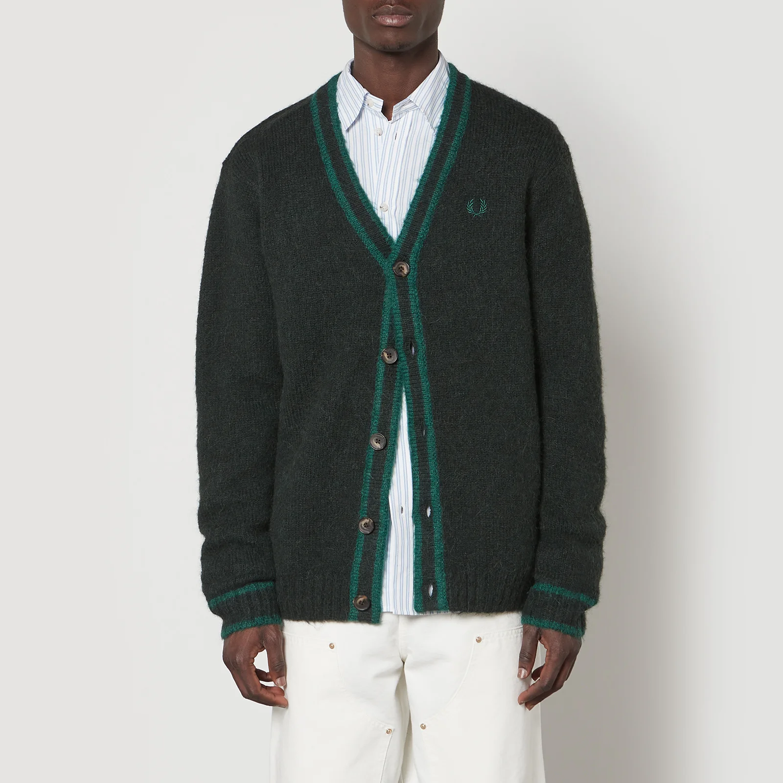 Fred Perry Contrast-Tipped Brushed Knit Cardigan Image 1