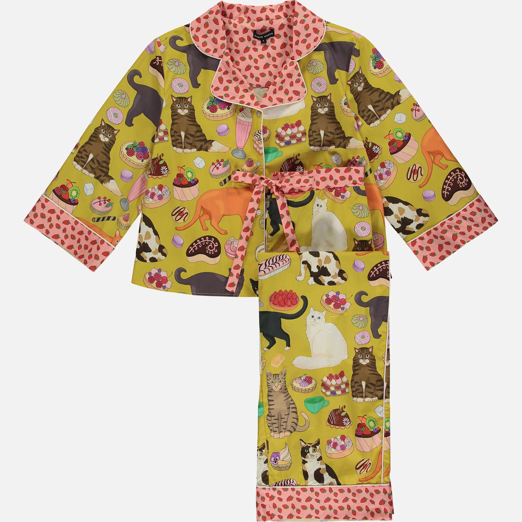 Karen Mabon Cat Café Swing Sleeve Cotton Pyjama Set Image 1