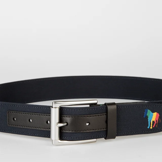 PS Paul Smith Zebra Leather-Trimmed Canvas Belt