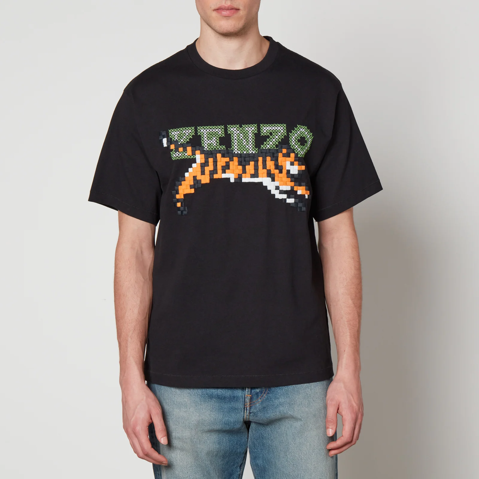 KENZO Pixel Logo-Embroidery Cotton-Jersey Oversize T-Shirt Image 1