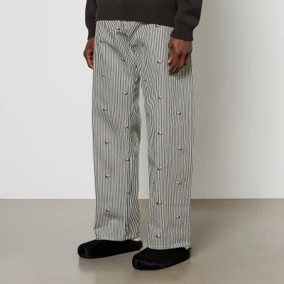 KENZO Embroidered Striped Denim Wide-Leg Jeans