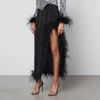 De La Vali Lulo Feather-Trimmed Satin Midi Skirt - Image 1