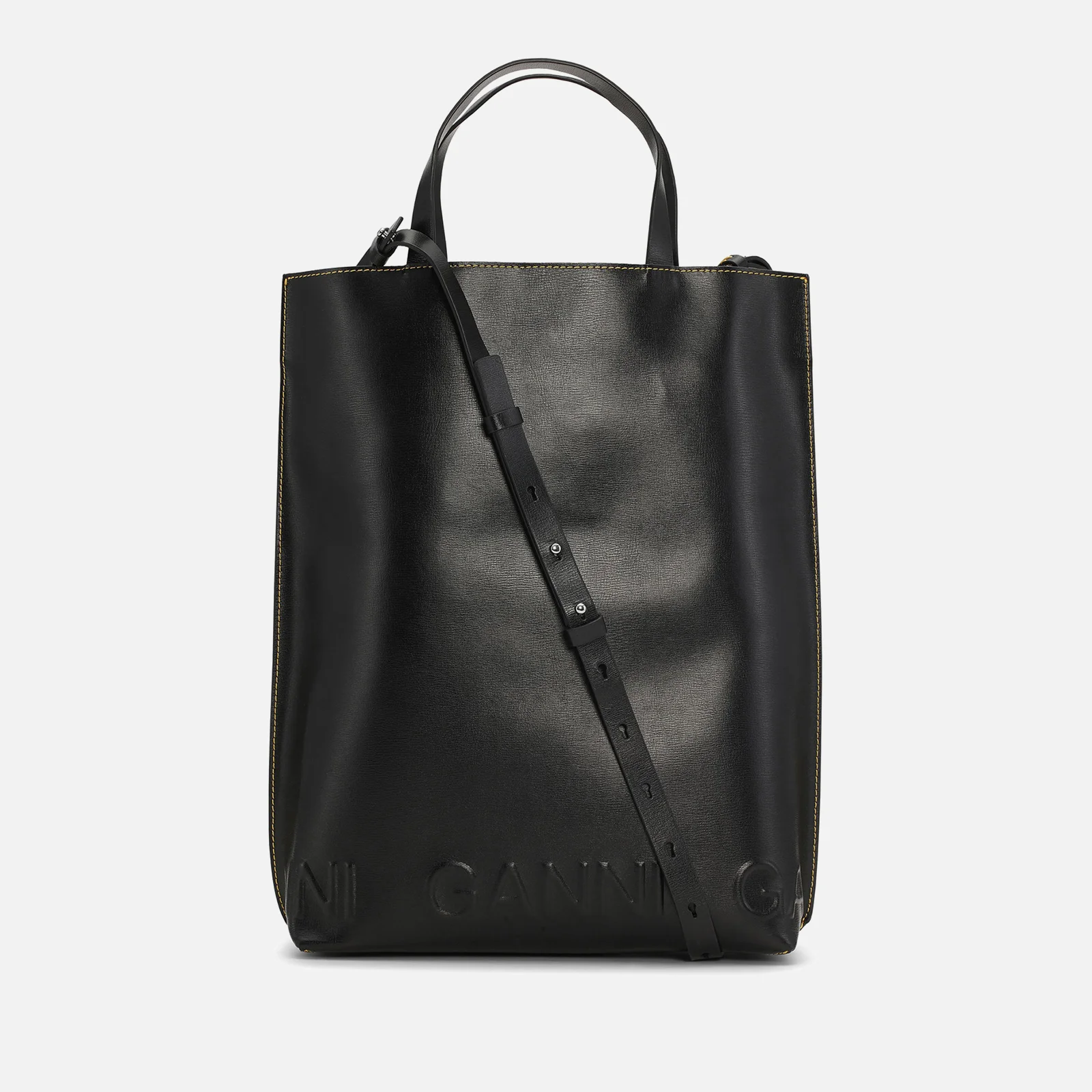 Ganni Medium Banner Logo Leather Tote Bag Image 1