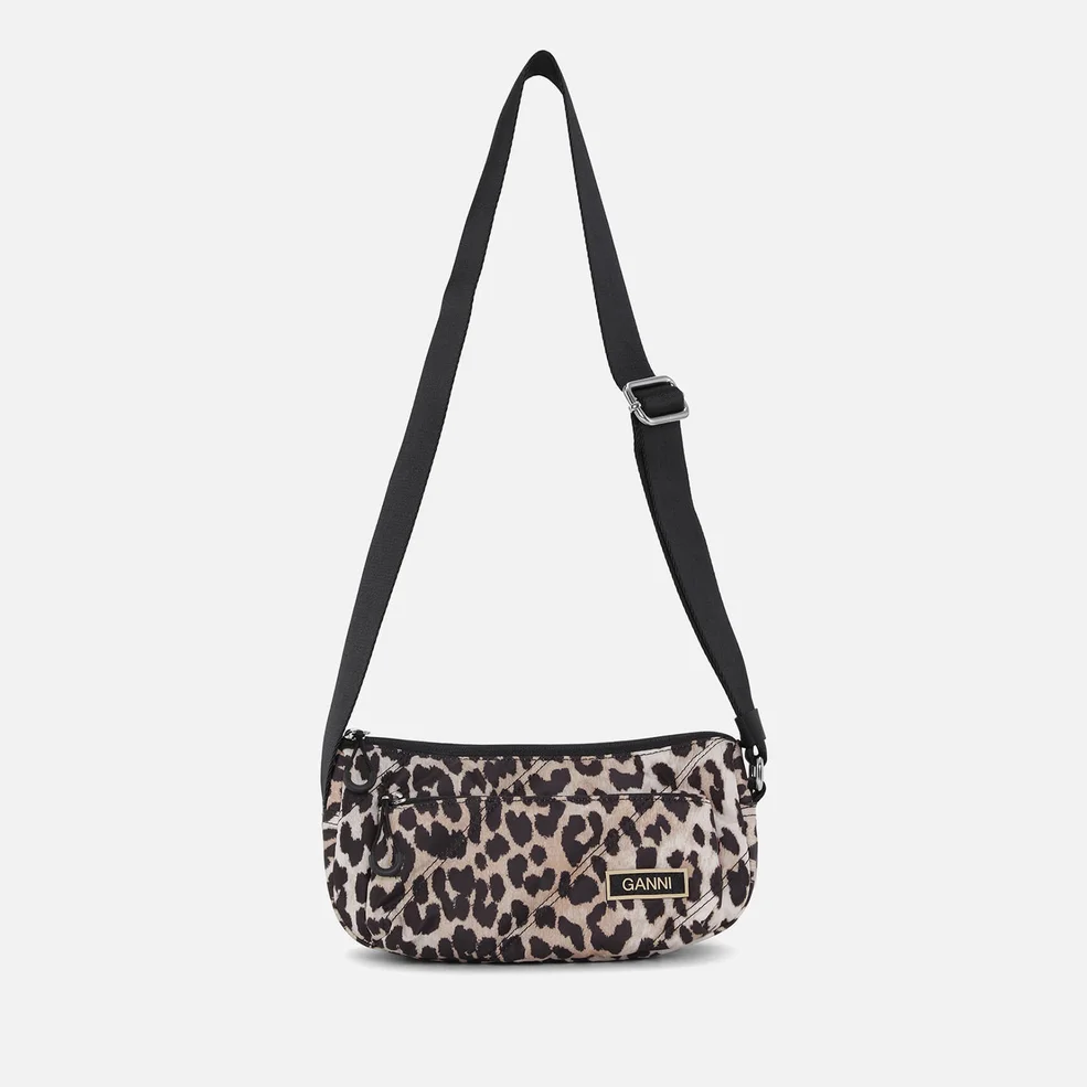 Ganni Recycled Tech Quilted Leopard Shell Small Baguette Bag Image 1