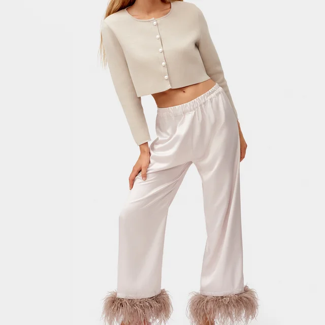 Sleepers Party Pyjamas Feather-Trimmed Satin Lounge Trousers