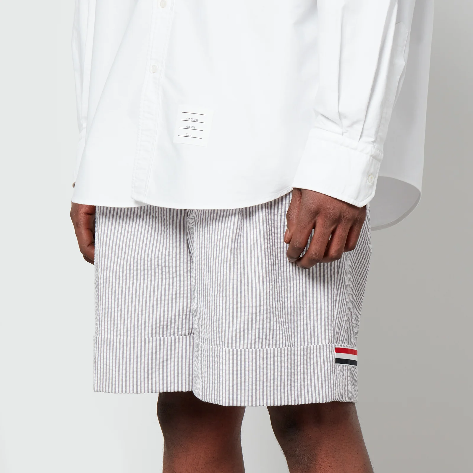 Thom Browne Fit 5 Striped Cotton-Seersucker Shorts Image 1