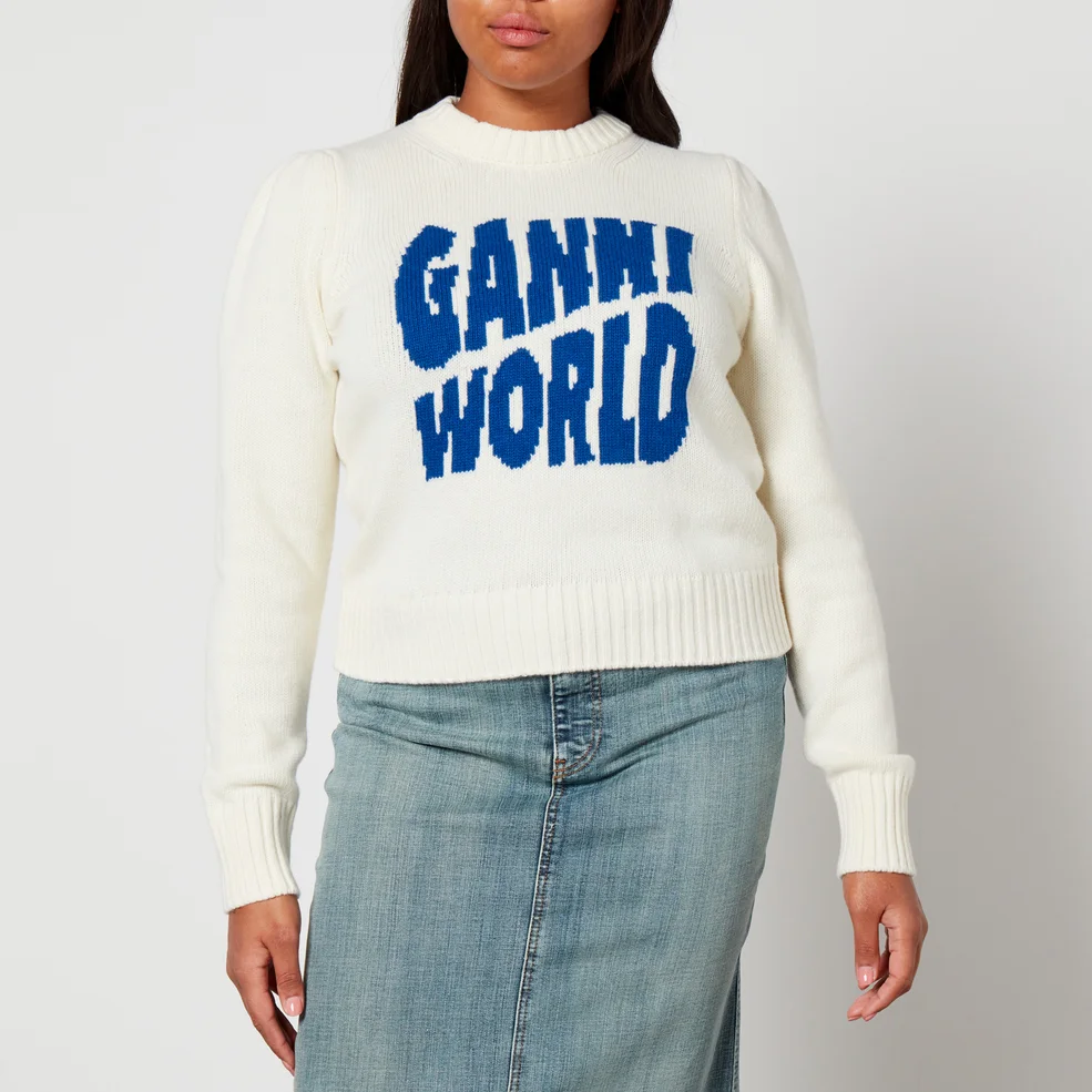 Ganni Logo-Intarsia Wool-Blend Jumper Image 1