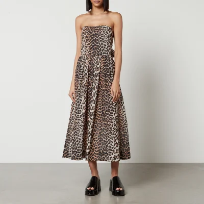 Ganni Leopard-Print Organic Cotton Midi Dress