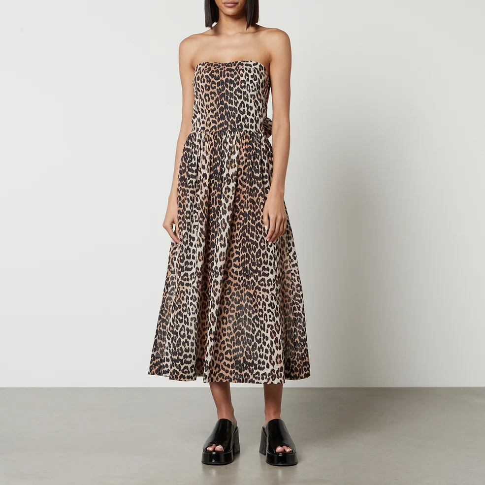 Ganni Leopard-Print Organic Cotton Midi Dress Image 1