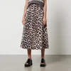 Ganni Leopard-Print Organic Denim Midi Skirt - Image 1
