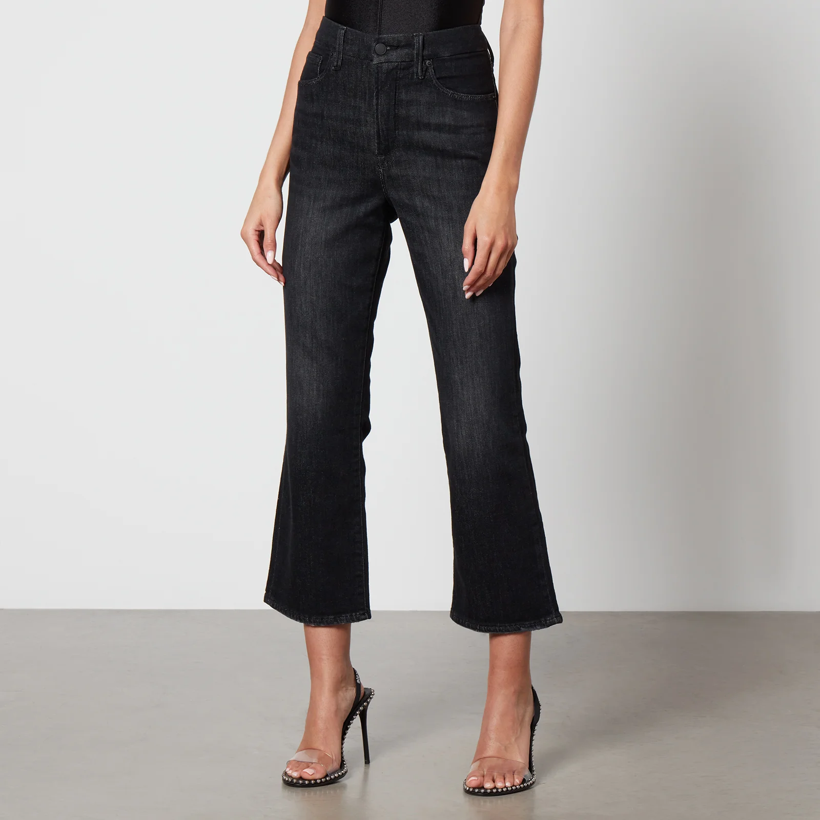 Good American Good Legs Cropped Stretch-Denim Flared Jeans Image 1