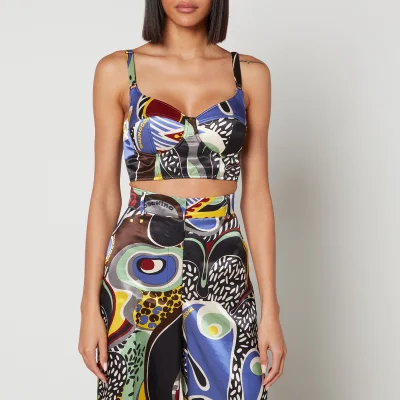 Moschino Psychedelic Printed Satin and Mesh Bra Top