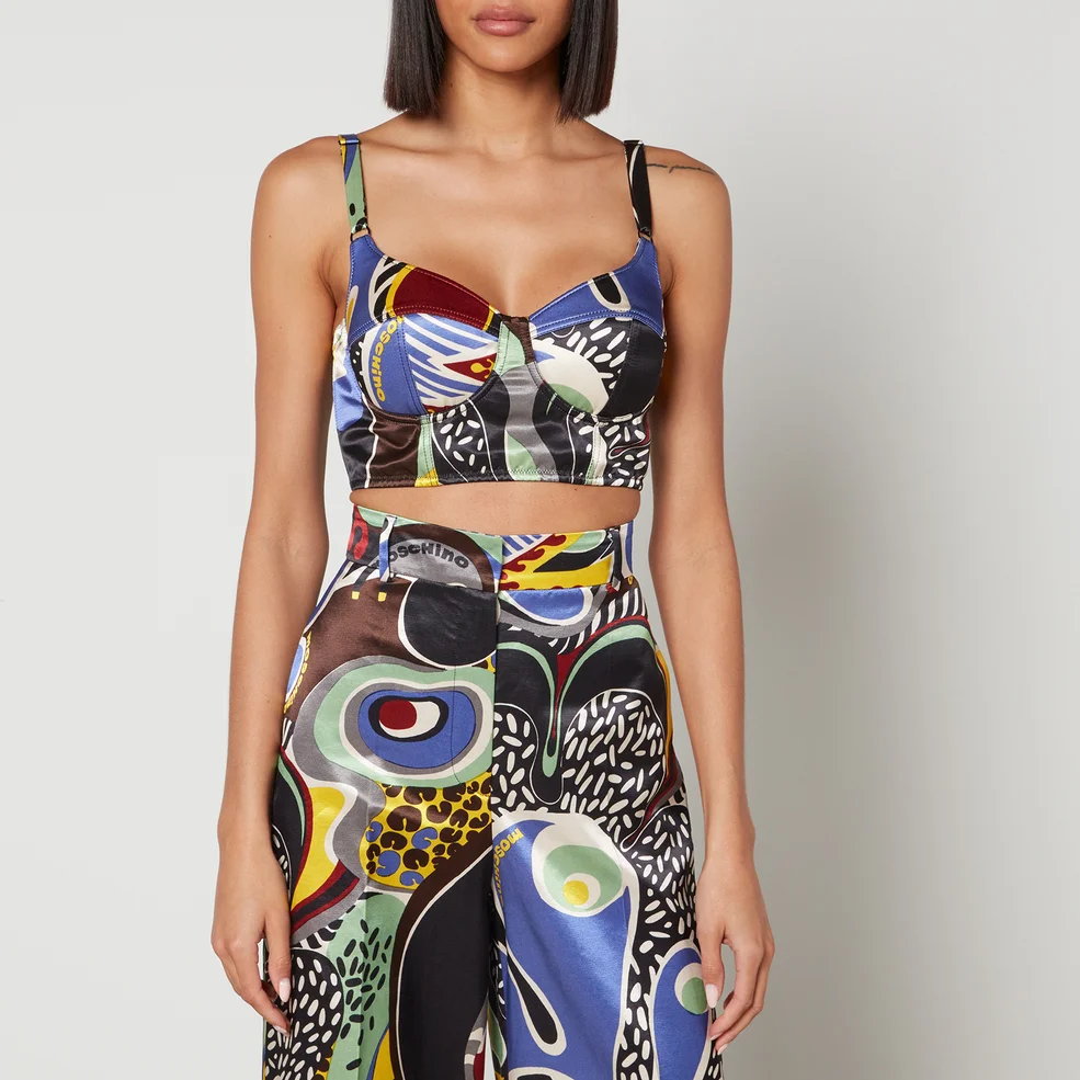Moschino Psychedelic Printed Satin and Mesh Bra Top Image 1