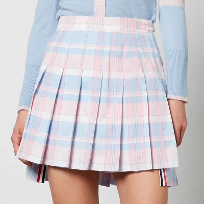 Thom Browne Pleated Madras-Cotton Mini Skirt