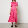 Kitri Gracie Shirred Printed Satin-Twill Midi Dress - Image 1