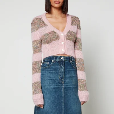 Marni Cropped Sequined Striped Knitted Cardigan