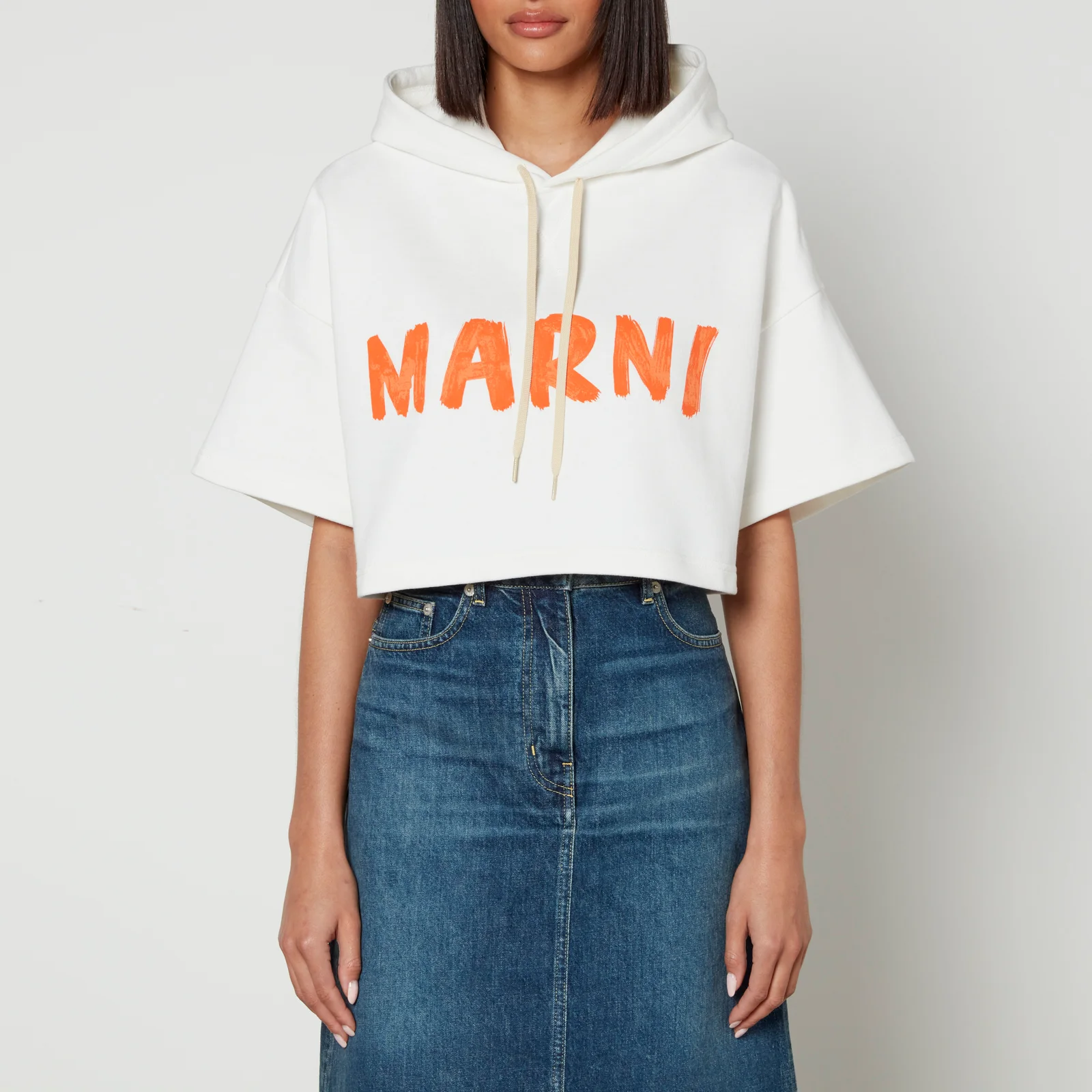 Marni Cropped Logo-Print Cotton-Jersey Hoodie Image 1